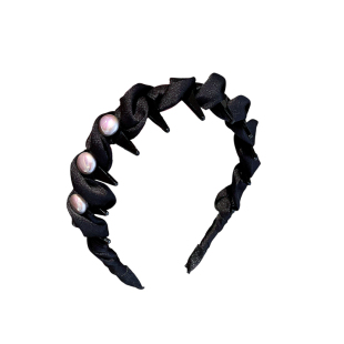 复古高级感黑色珍珠发箍波浪造型防滑高颅顶头箍发卡百搭发饰发捆