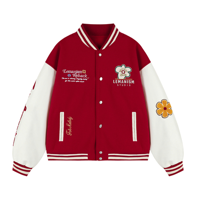 毛巾绣字母花朵刺绣棒球服外套男