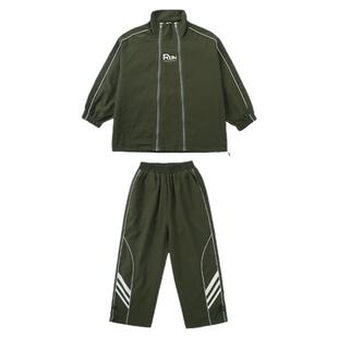 儿童风衣双拉链运动套装学生运动会演出服班服男童街舞服军绿色秋