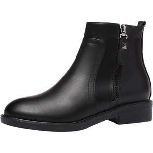 真皮靴子女短靴2025年新款秋冬季百搭马丁靴雪地平底加绒加厚棉鞋