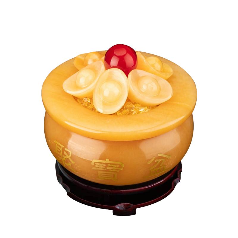 米黄玉聚宝盆摆件招财进宝工艺品