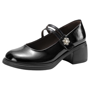 星期六玛丽珍小皮鞋女款单鞋2026新款英伦黑色小皮鞋粗跟高跟鞋子