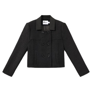 self-portrait 2026早春新款经典黑粗花呢双排扣短款外套上衣