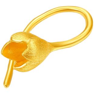 周大生黄金耳环女计价足金玉兰花朵耳钉耳线送女朋友妈妈生日礼物