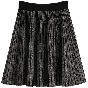 针织半身裙女2025秋冬新款高腰百褶裙亮丝短裙爆款a字毛线裙短款