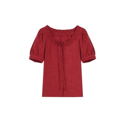 solighter法式提花圆领短袖衬衫