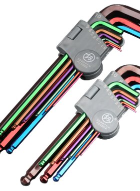 日本福冈工具彩色加长内六角扳手套装圆头T型6角螺丝刀公制英制
