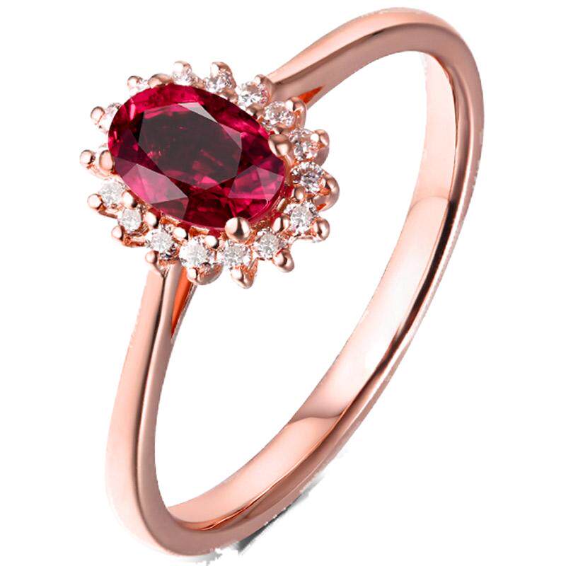 蜜安琪1克拉天然鸽血红碧玺戒指女 彩色宝石 18K金钻戒
