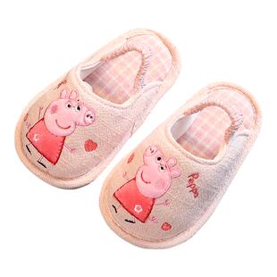 秋冬季1岁儿童布拖鞋棉绒卡通小猪3女童男孩宝宝防滑软底保暖家居