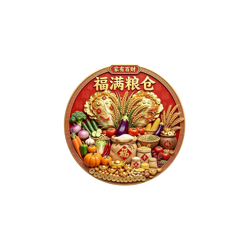 圆形福满粮仓墙贴五谷丰登秋收丰收寓意吉祥好运防水自粘墙贴贴画