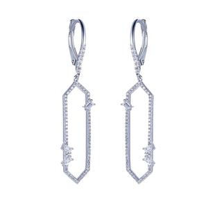 米莱珠宝 0.24克拉长方形钻石耳饰18K金首饰耳环新款潮耳坠送礼物