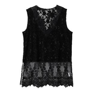 SKYINTL蕾丝罩衫裙叠穿神器重工镂空无袖衫时尚V领背心打底上衣女