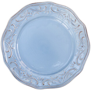 11英寸雾霾蓝网红复古陶瓷盘子家用菜盘子牛排盘西餐盘大盘子餐具