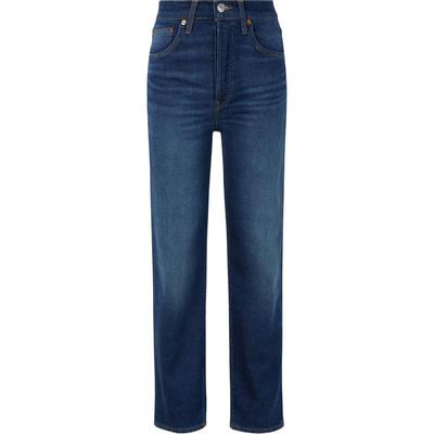 【折扣】Re Done 女士高腰直筒蓝色丹宁布牛仔裤