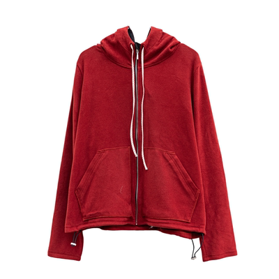 德绒红色连帽拉链卫衣女开衫