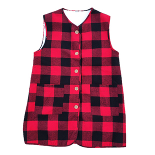 秋冬中长款马甲女中老年方格子无领宽松开衫加绒加厚妈妈外穿坎肩