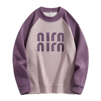 温暖春日!双面奥粒绒防风保暖设计款撞色中领加绒卫衣A7402#8567