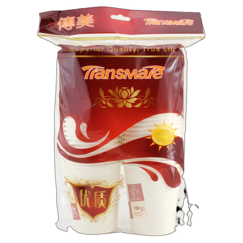 传美纸杯一次性纸杯杯子办公茶杯 加厚纸杯 50只/袋 容量250ml