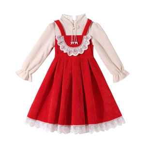 女童秋冬装连衣裙2025新款儿童洋气公主裙中大童女宝宝假两件裙子