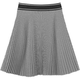 SANDRO Outlets秋冬女装休闲通勤松紧格雷系高腰百褶A字半身裙