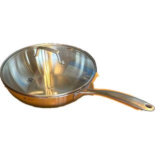 伦凯18/10不锈钢炒锅炒菜锅煮锅复合钢单柄无涂层燃气电磁灶通用