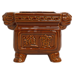 四方陶瓷香炉招进檀香线香薰炉摆件室内佛堂佛具家用供奉财爷