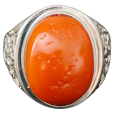 藏传回流天然原矿老甘南红戒指精品级满色满肉开口S925银一物一证