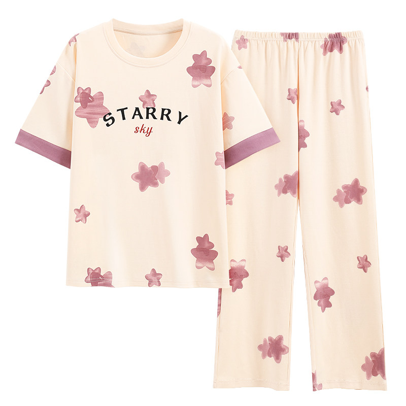 夏季薄款女士睡衣全棉短袖家居服