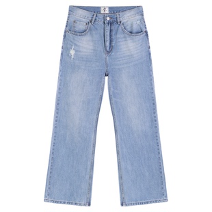 IDLT 宽松微喇 2021M 高品质 蓝色猫须马骝洗水牛仔裤男女阔腿潮