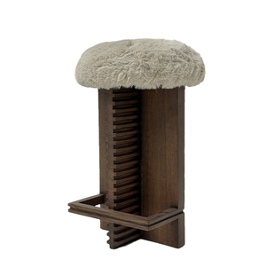 Slow Living 中古复古羊羔毛实木吧椅高级奶油风岛台椅吧台高脚凳