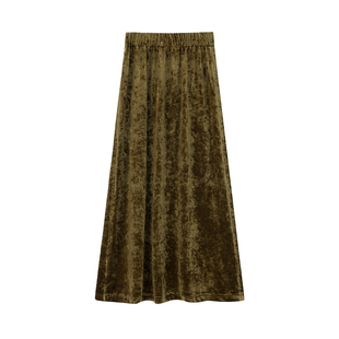 如意连云【锦沅】冬款冰花丝绒半身裙女新中式松紧腰后开叉直筒裙