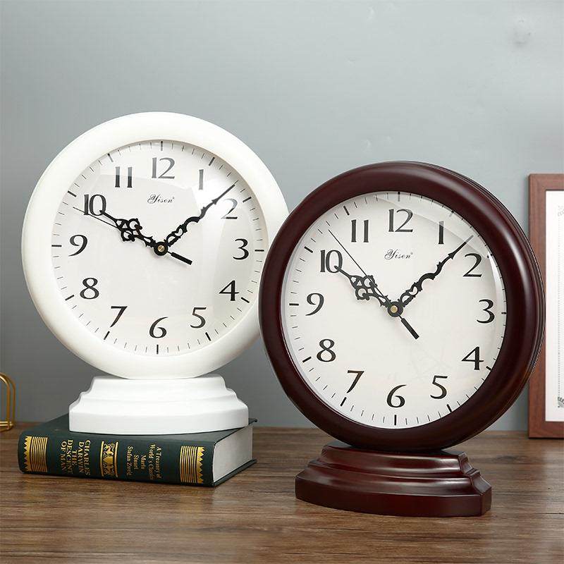 客厅台式时钟座钟表新中式红木色实木质电视柜酒柜博古架装饰摆件