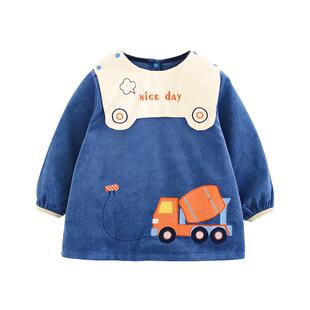 宝宝罩衣冬天纯棉儿童围裙男孩灯芯绒婴幼儿吃饭围兜小孩防水护衣