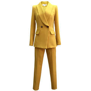 职业正装气质女神范黄色高级感炸街时尚港风主持人上镜西装套装女