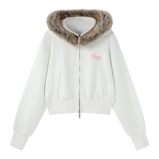 BJHG不计后果短款连帽卫衣女款冬季2025新款紧身休闲绣花开衫外套