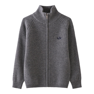 恒源祥儿童毛衣男童羊毛衫红色秋冬拉链男孩青少年学生中大童开衫