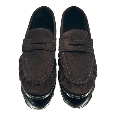 复古反绒乐福鞋老钱尖头真皮单鞋