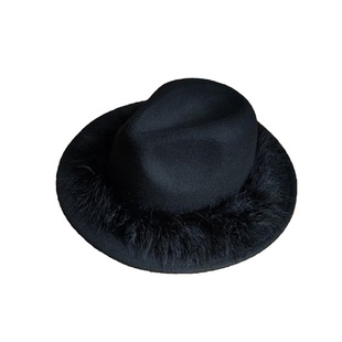 黑色爵士顶绒毛禁欲系甜酷风羊毛毡礼帽女羽毛火鸡毛羊毛呢帽子潮