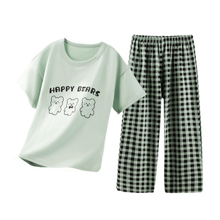 妙当当儿童睡衣男童夏季纯棉女童中大童家居服短袖长裤套装空调服