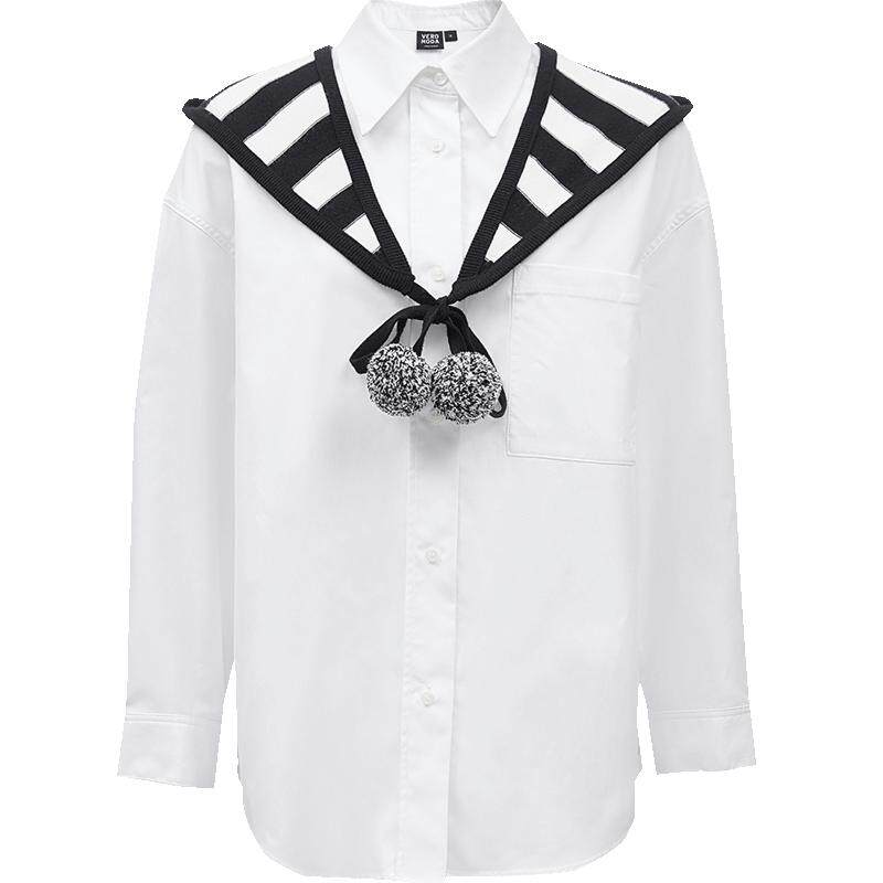 Vero Moda奥莱衬衫女春夏新款慵懒宽松可拆卸条纹通勤上衣优雅