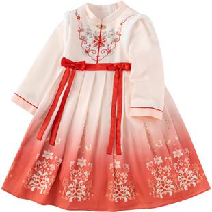 【国博IP】巴拉巴拉童装女童汉服裙儿童国风连衣裙春秋红色拜年服