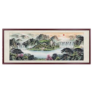 旭日东升国画山水画客厅挂画中式办公室装饰画手绘靠山图聚财壁画