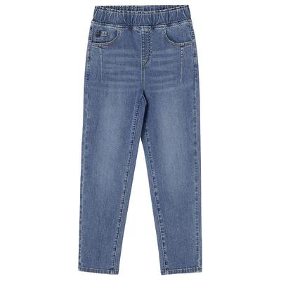 布景松紧腰设计牛仔裤