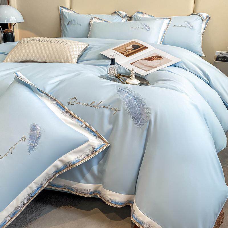 简奢高档床品四件套纯棉水洗棉刺绣被套亲肤裸睡床单床笠床上用品