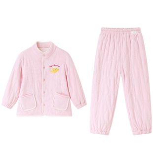 全棉时代秋冬季儿童针织夹棉加厚家居服男女孩宝宝纯棉保暖套装