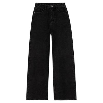 高腰阔腿牛仔裤宽松直筒拖地裤