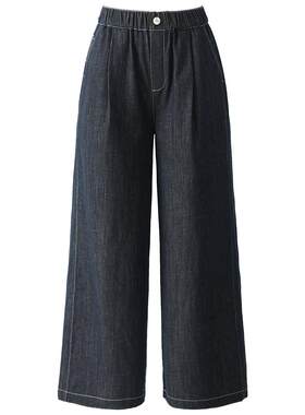 夏天女裤亚麻阔腿牛仔裤女夏季