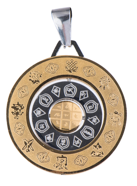 钛钢莲花生大士文殊九宫八卦吊坠