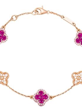 周珍珍18K玫瑰金红宝石四叶草手链女轻奢小众设计高级感时尚手饰