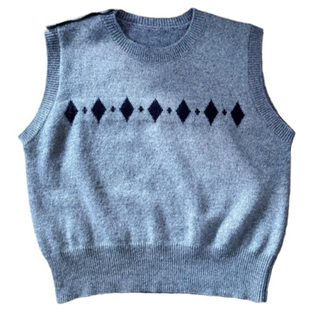 美式复古休闲百搭菱形格肩部纽扣软糯舒适圆领套头针织背心马甲女